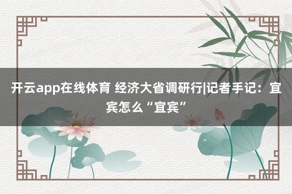开云app在线体育 经济大省调研行|记者手记：宜宾怎么“宜宾”